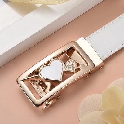 Ceinture Femme Élégante à Boucle Dorée Cœur et Cristaux