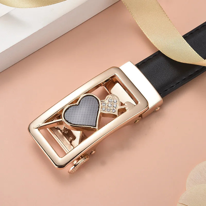 Ceinture Femme Élégante à Boucle Dorée Cœur et Cristaux
