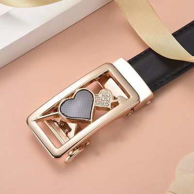 Ceinture Femme Élégante à Boucle Dorée Cœur et Cristaux