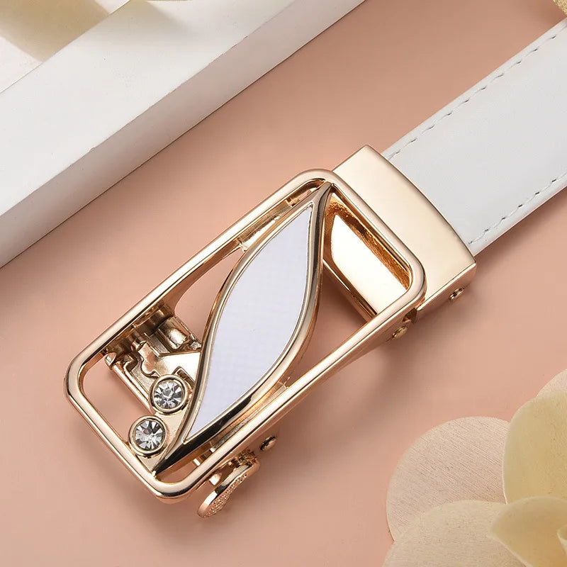 Ceinture Femme Élégante à Boucle Dorée Cœur et Cristaux