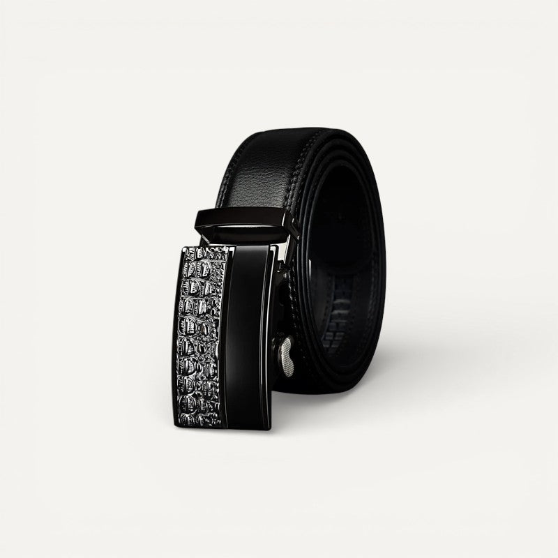 Ceinture Homme en Cuir Noir avec Boucle Automatique Motif Relief Luxe