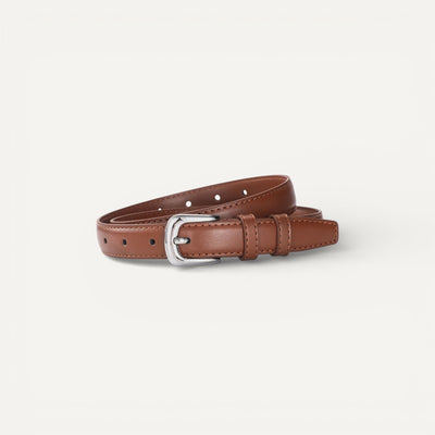 Ceinture Femme Fine en Cuir avec Boucle Classique Argentée