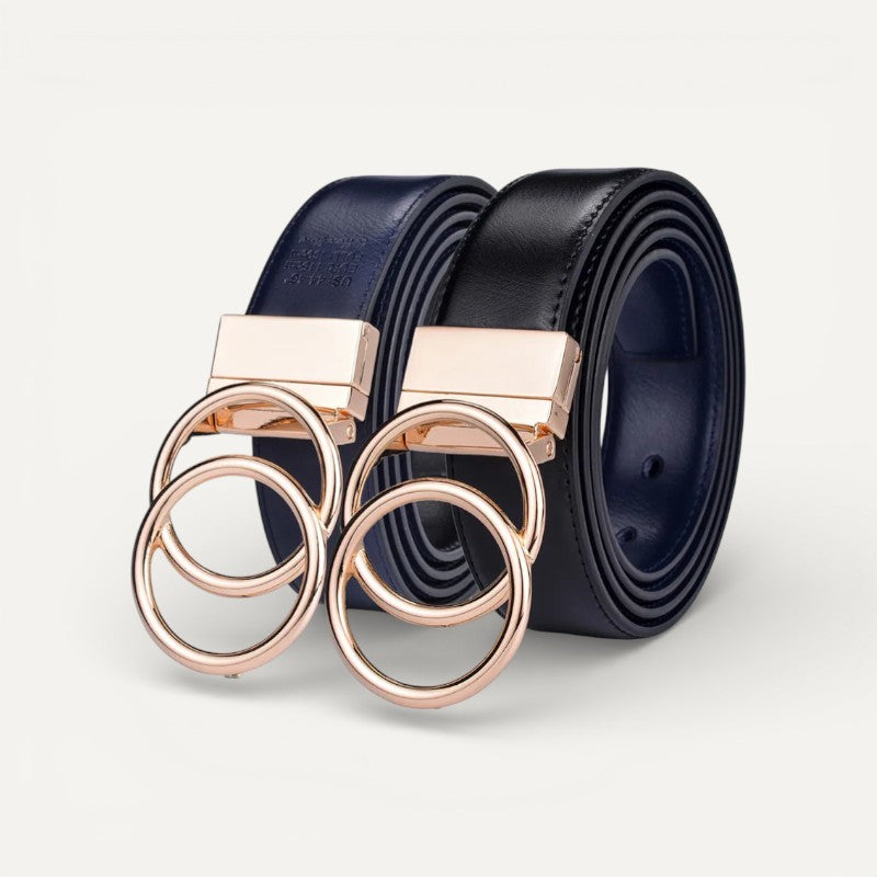 Ceinture Femme en Cuir à Boucle Double Anneau Dorée