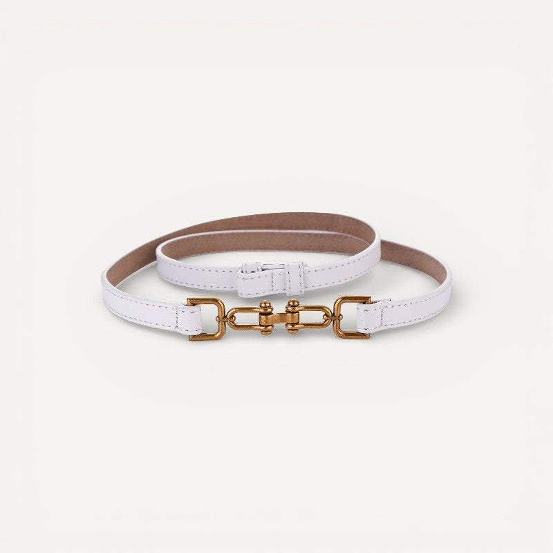 Ceinture Fine en Cuir Femme avec Boucle Dorée Chaînette