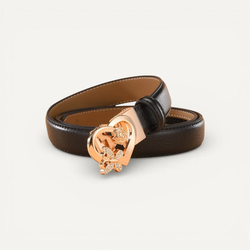 Ceinture en Cuir Femme avec Boucle Dorée Strass Élégante