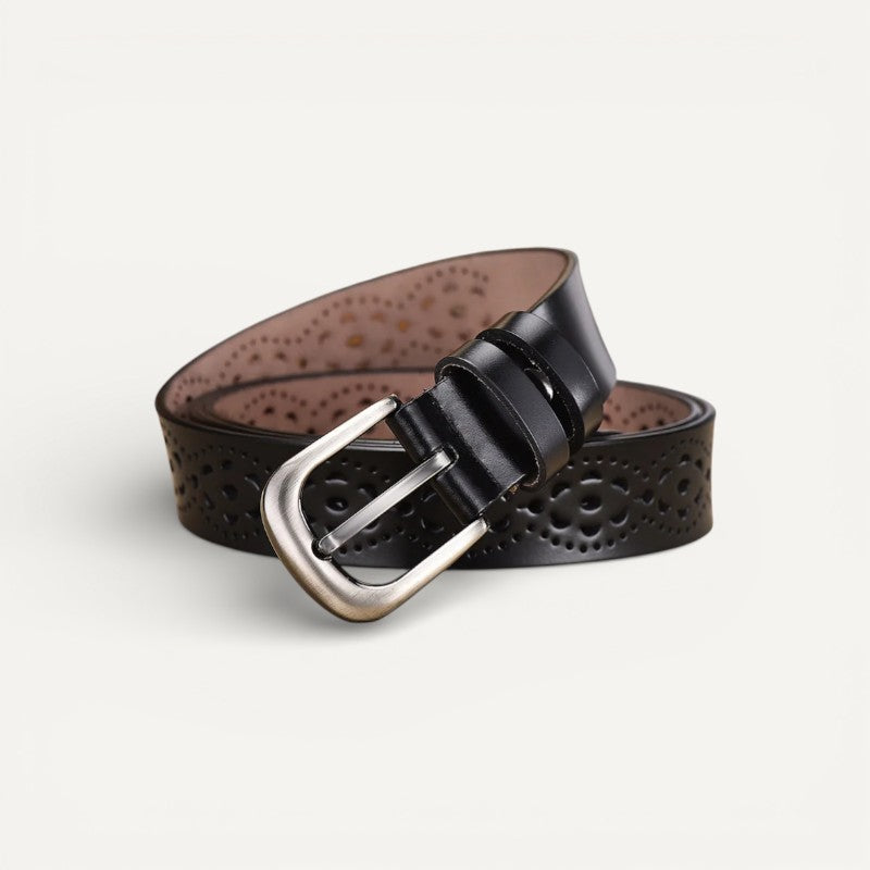 Ceinture Femme en Cuir Rouge Sculpté à Boucle Vintage Élégante