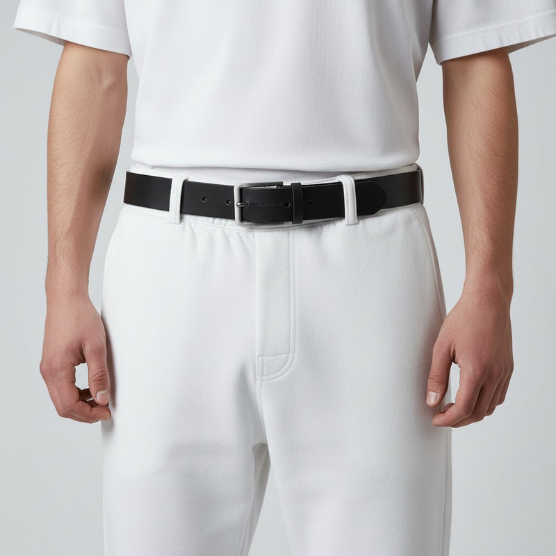 Ceinture Homme en Cuir Noir et Marron avec Boucle Classique en Acier