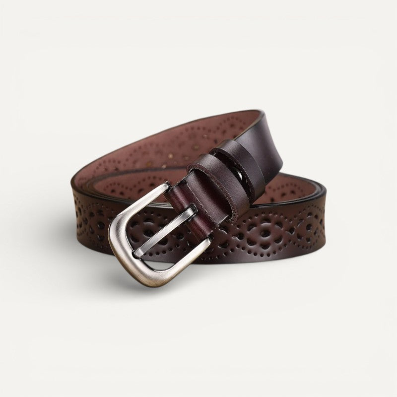 Ceinture Femme en Cuir Rouge Sculpté à Boucle Vintage Élégante