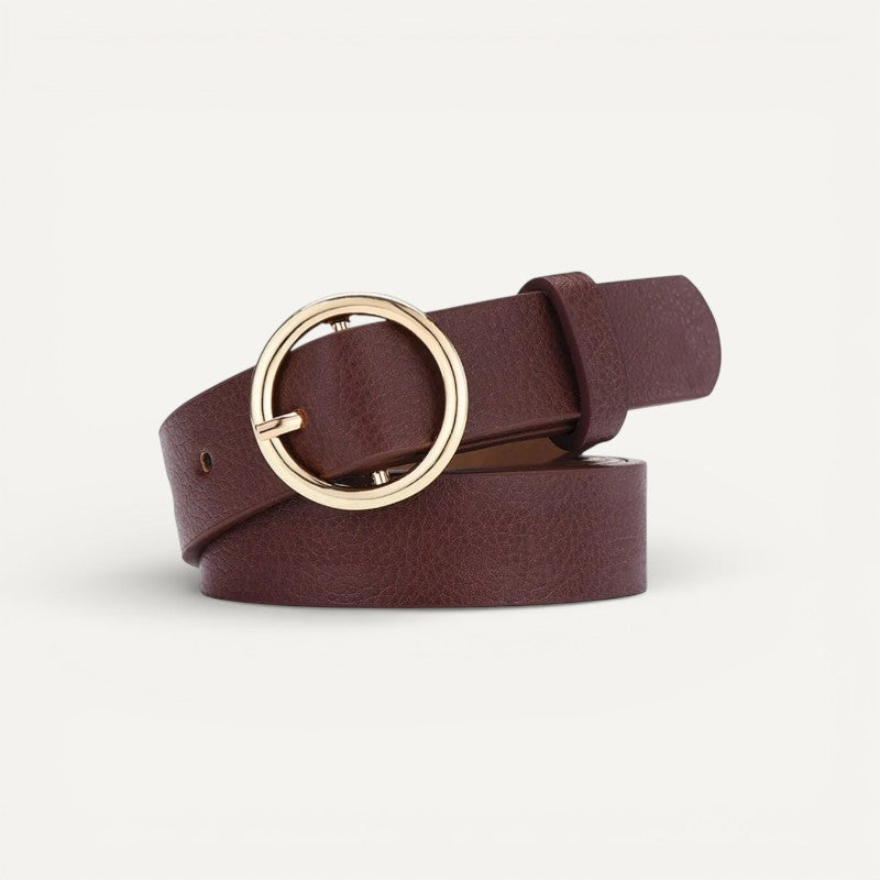 Ceinture Femme Fine en Cuir à Boucle Ronde Dorée