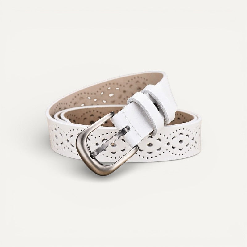 Ceinture Femme en Cuir Rouge Sculpté à Boucle Vintage Élégante