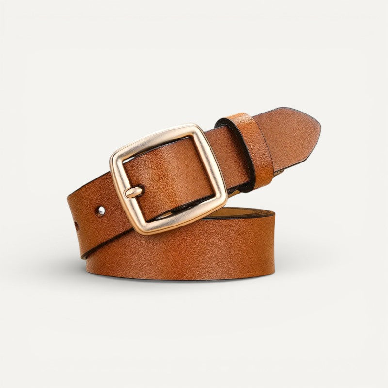 Ceinture Femme en Cuir avec Boucle Métallique Doré