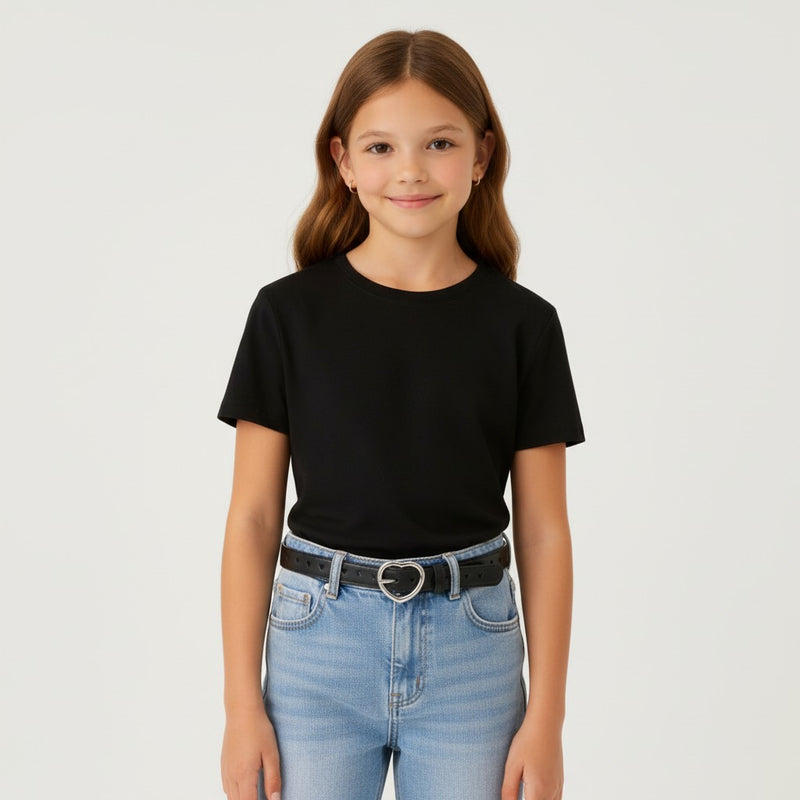 Ceinture Enfant avec Boucle Cœur Argentée et Motifs Cœurs Perforés