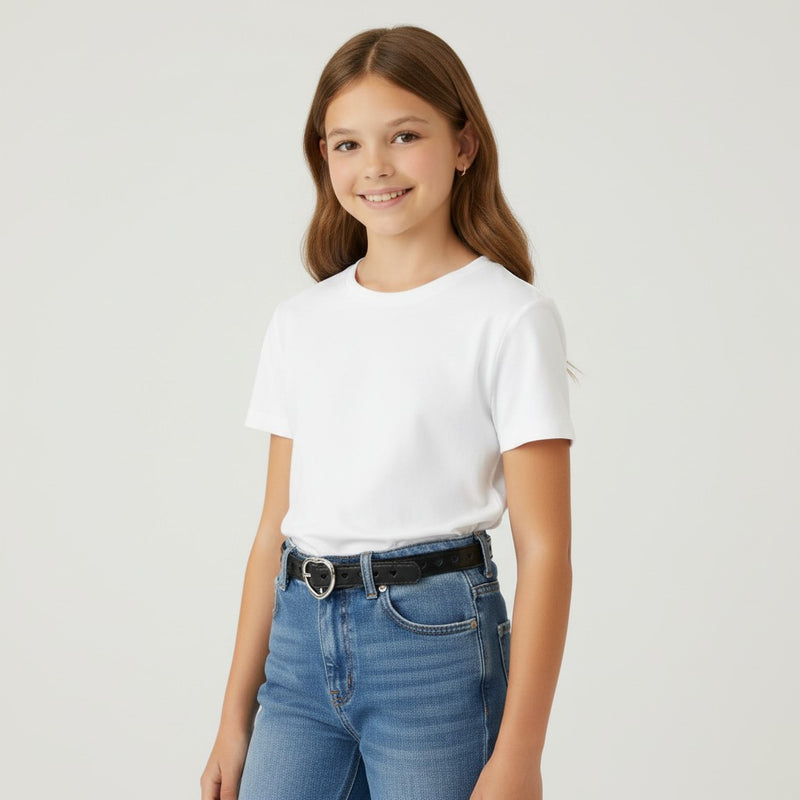 Ceinture Enfant Fine avec Boucle Cœur et Motifs Perforés