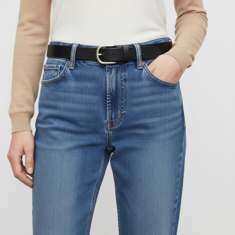 Ceinture en Cuir Femme avec Boucle Classique Arrondie