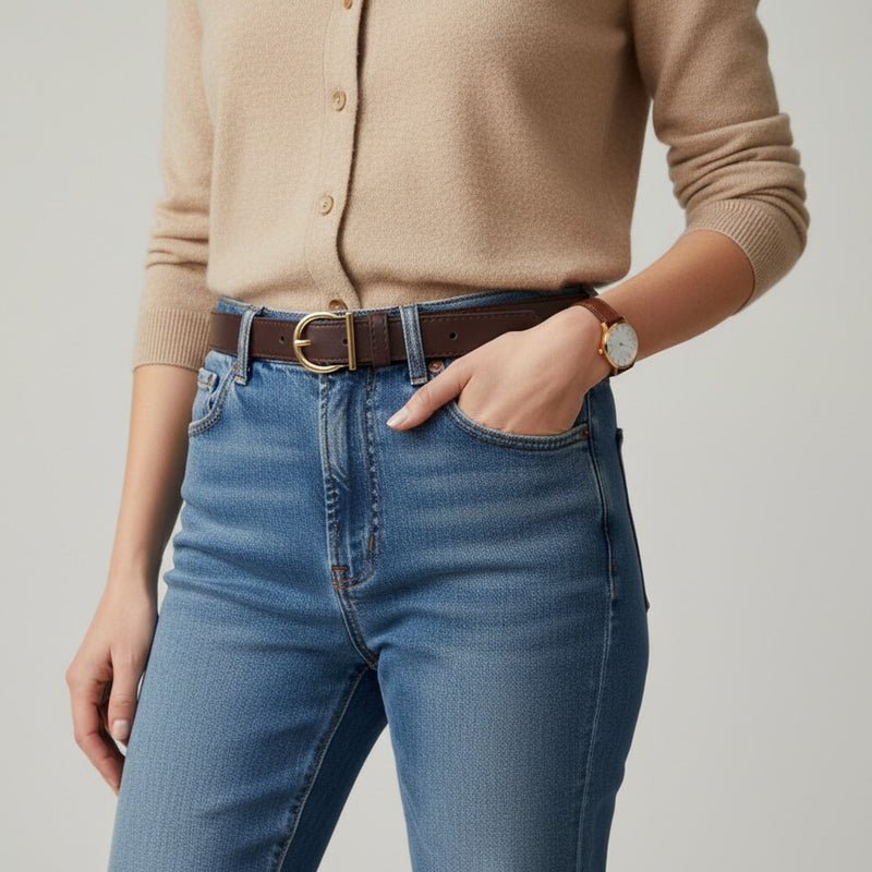 Ceinture Femme en Cuir à Boucle Dorée Classique