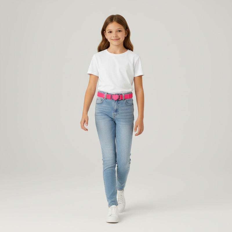 Ceinture Enfant Élastique Rose avec Boucle Cœur