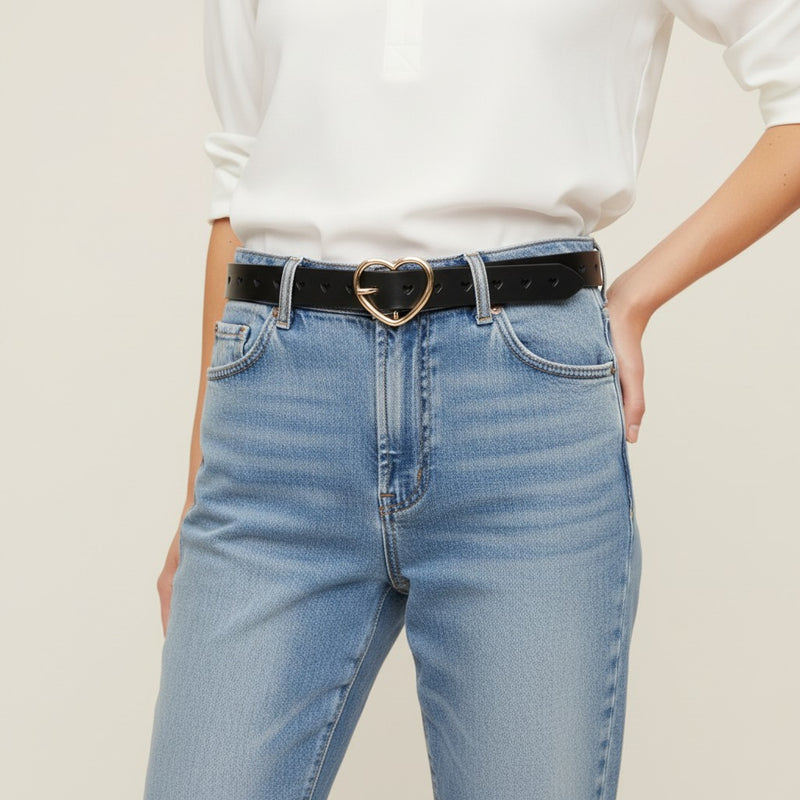 Ceinture Femme à Motifs Cœur et Boucle Cœur Dorée