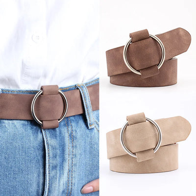 Ceinture Femme en Cuir Suédé à Boucle Ronde Métallique