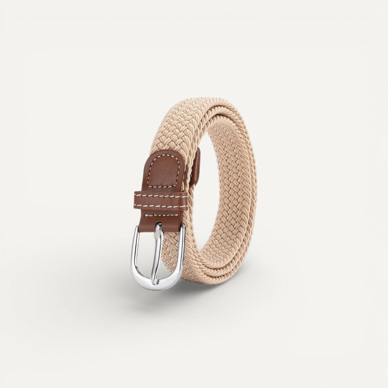 Ceinture Femme Tressée Élastique avec Boucle Argentée Élégante