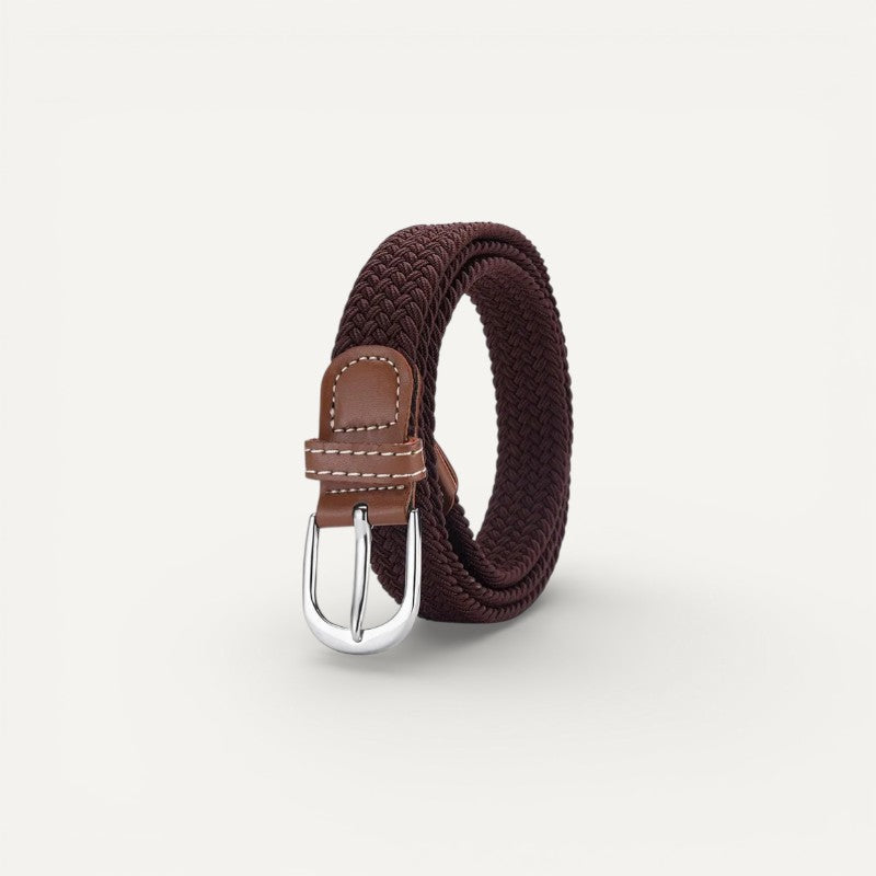 Ceinture Femme Tressée Élastique avec Boucle Argentée Élégante