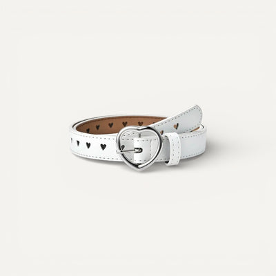Ceinture Enfant avec Boucle Cœur Argentée et Motifs Cœurs Perforés