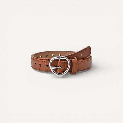 Ceinture Enfant avec Boucle Cœur Argentée et Motifs Cœurs Perforés