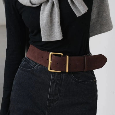 Ceinture Large en Suédine Femme avec Boucle Dorée