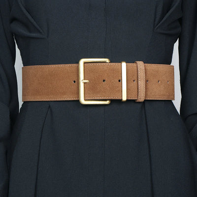 Ceinture Large en Suédine Femme avec Boucle Dorée