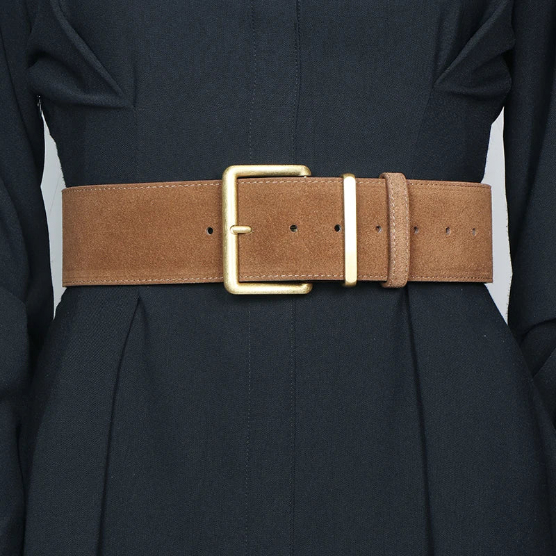 Ceinture Large en Suédine Femme avec Boucle Dorée