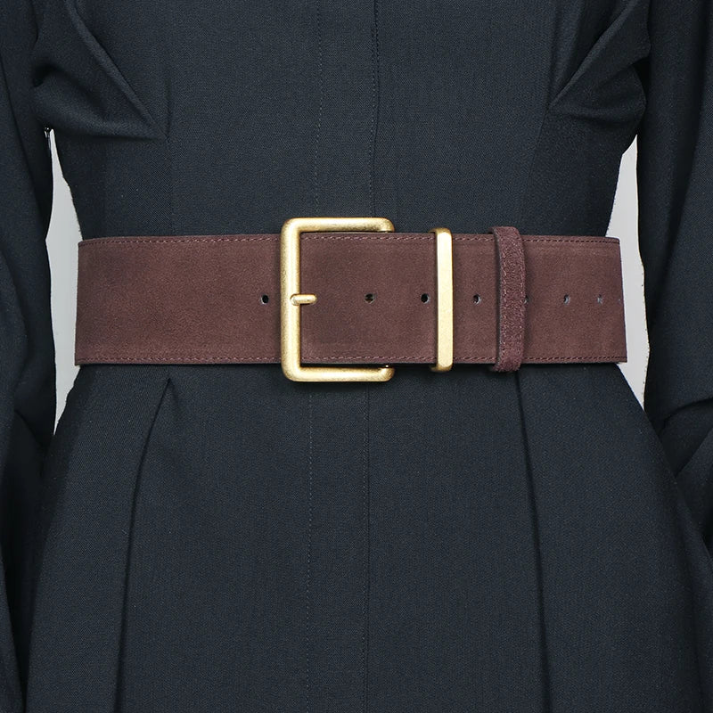 Ceinture Large en Suédine Femme avec Boucle Dorée