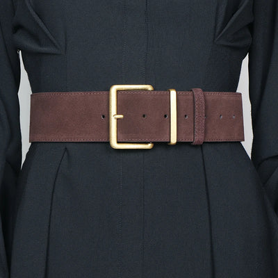 Ceinture Large en Suédine Femme avec Boucle Dorée