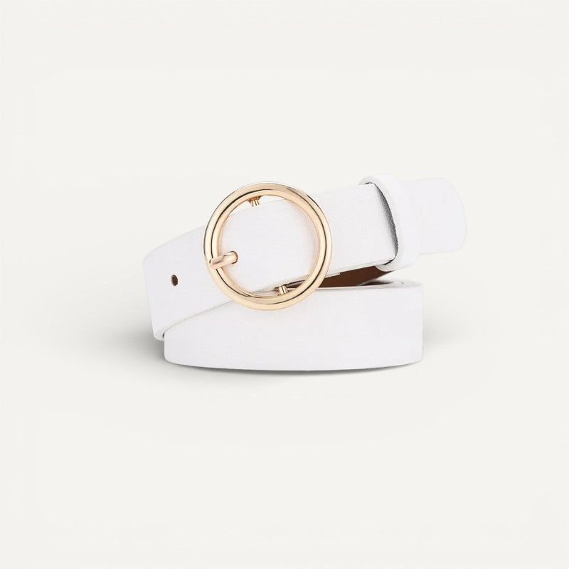 Ceinture en Cuir Femme avec Boucle Ronde Dorée