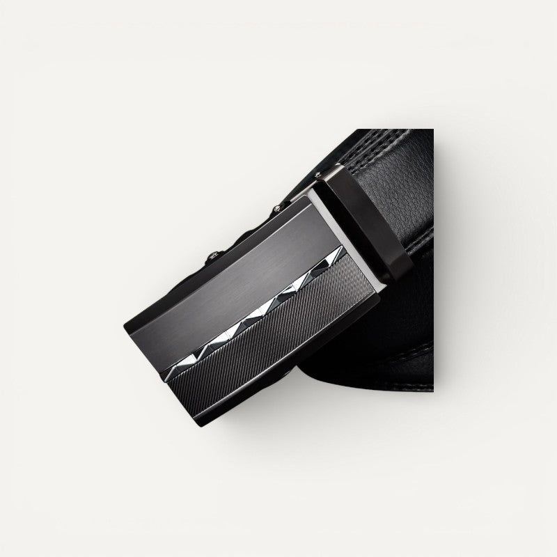 Ceinture Homme en Cuir Noir à Boucle Automatique Design Graphique