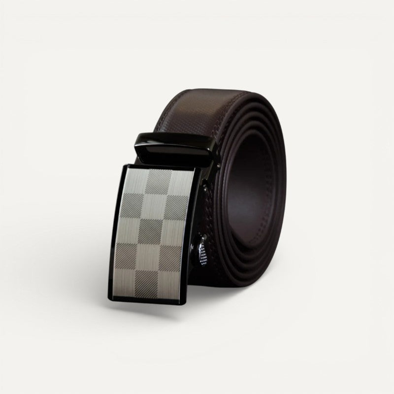 Ceinture Homme en Cuir avec Boucle Automatique à Motif Damier