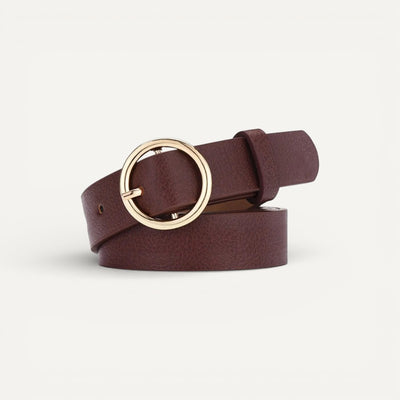 Ceinture en Cuir Femme avec Boucle Ronde Dorée