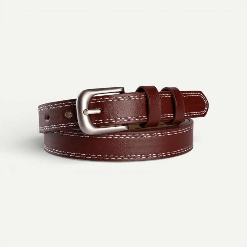 Ceinture Femme en Cuir Marron à Boucle Classique Élégante