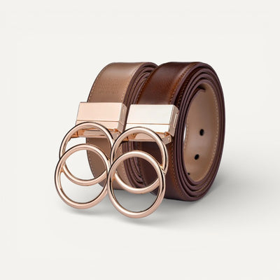 Ceinture Femme en Cuir à Boucle Double Anneau Dorée