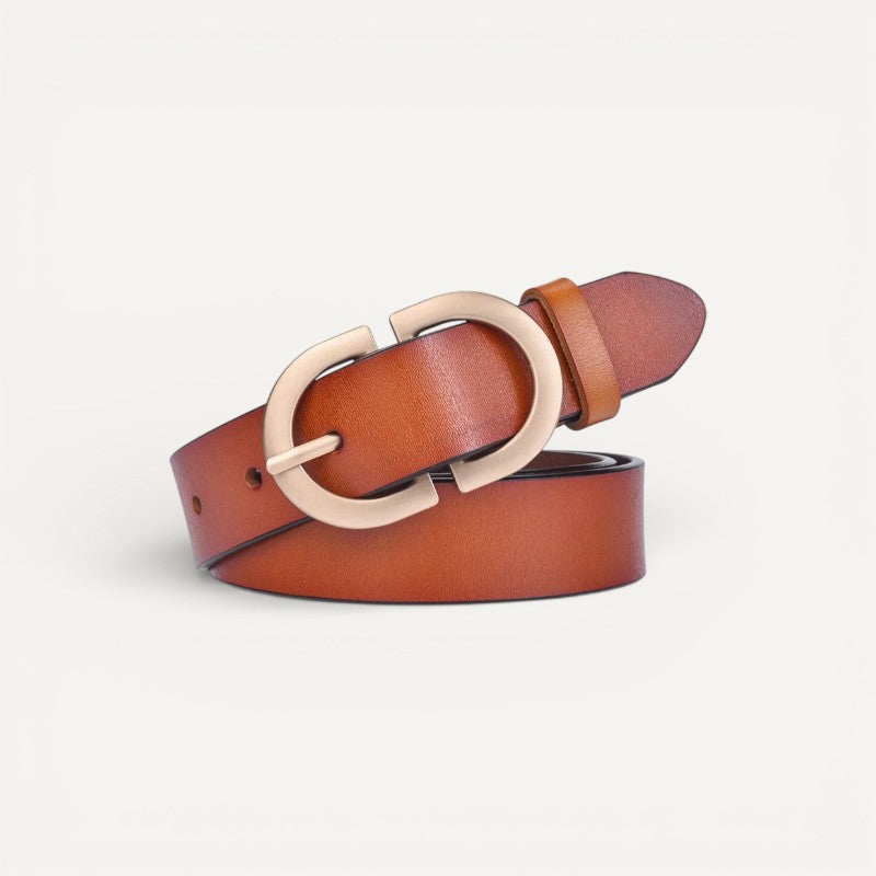 Ceinture en Cuir Femme avec Boucle Ovale Dorée Élégante