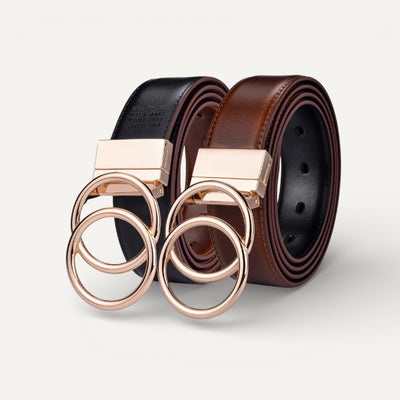 Ceinture Femme en Cuir à Boucle Double Anneau Dorée