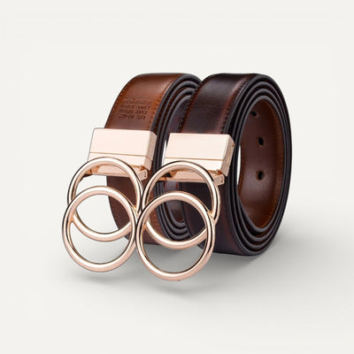 Ceinture Femme en Cuir à Boucle Double Anneau Dorée