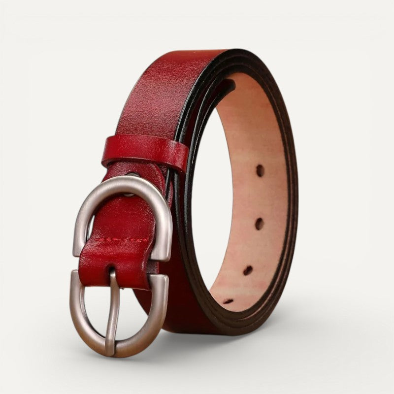 Ceinture Femme en Cuir à Boucle Ovale Argentée