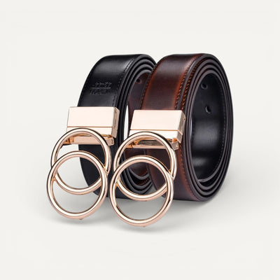 Ceinture Femme en Cuir à Boucle Double Anneau Dorée