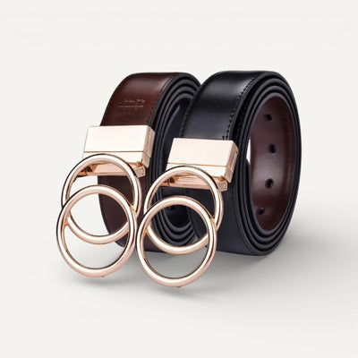 Ceinture Femme en Cuir à Boucle Double Anneau Dorée