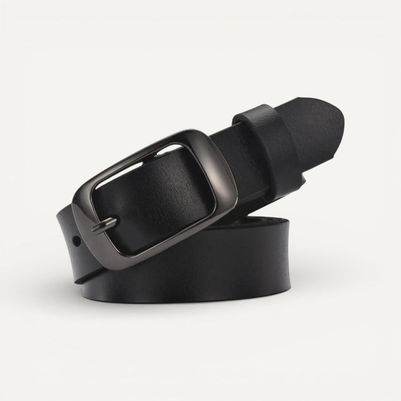 Ceinture Femme Noire en Cuir à Boucle Rectangulaire Minimaliste