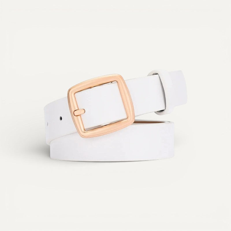 Ceinture en Cuir Femme avec Boucle Carrée Dorée