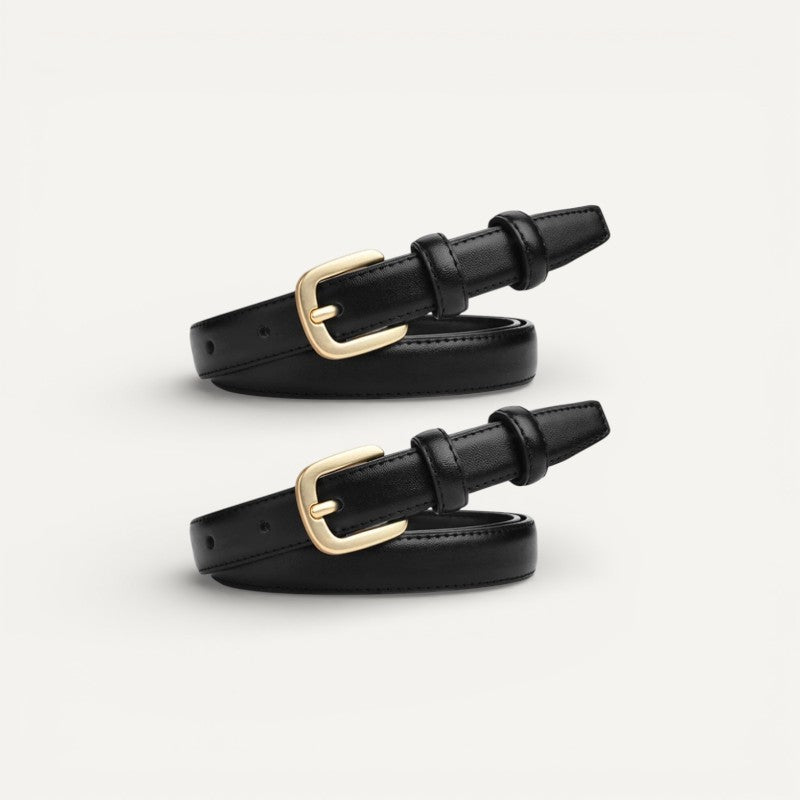 Lot de 2 Ceintures en Cuir Femme avec Boucle Dorée Classique