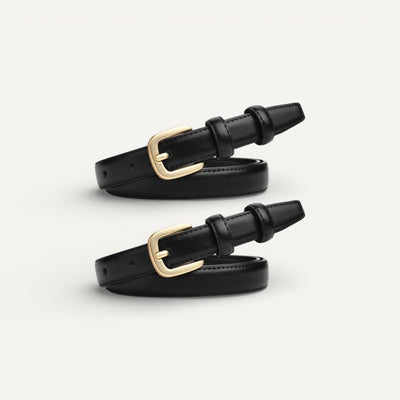 Lot de 2 Ceintures en Cuir Femme avec Boucle Dorée Classique