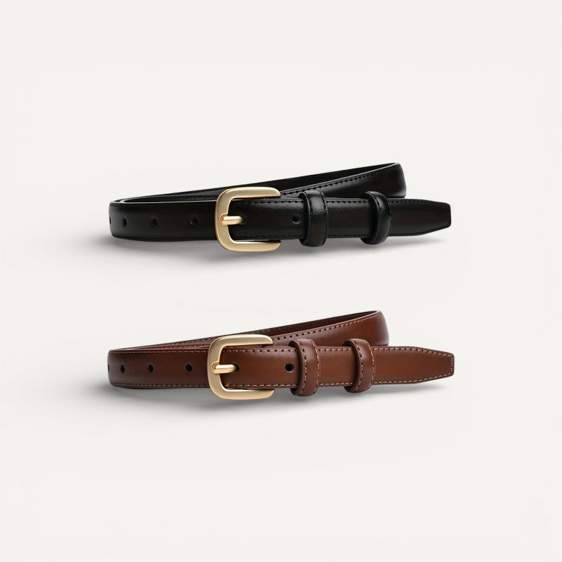 Lot de 2 Ceintures en Cuir Femme avec Boucle Dorée Classique