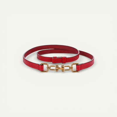 Ceinture Fine en Cuir Femme avec Boucle Dorée Chaînette