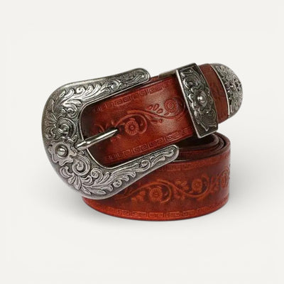 Ceinture Femme en Cuir à Boucle Western Argentée